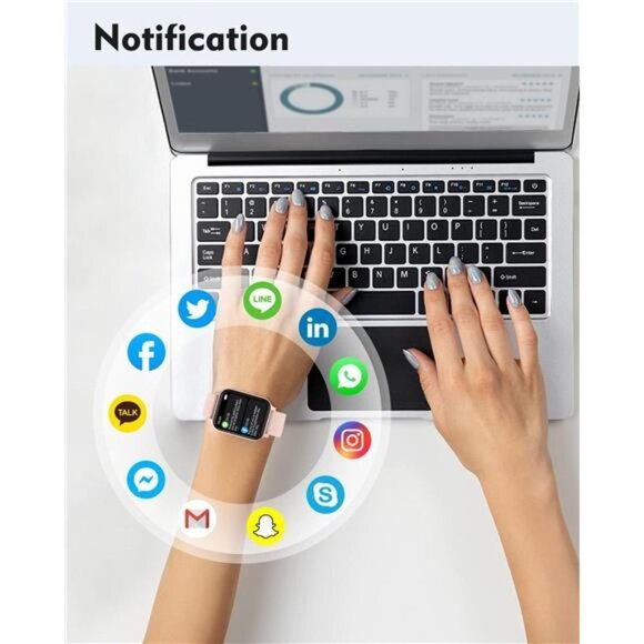 Smart Watches for Women Men IP68 Waterproof, 1.7in Smartwatch Compatible,Pink - Picture 3 of 6